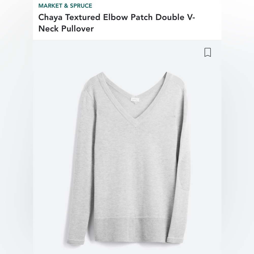 Market & Spruce Chaya Textured Elbow Patch Double V-Neck Pullover